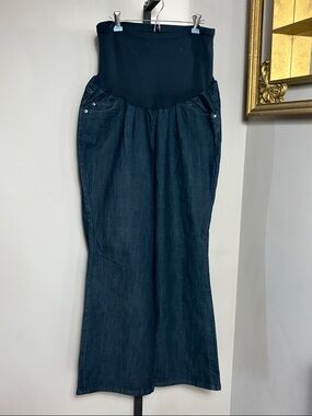 Indigo Blue 2X Dark Wash Maternity Denim Wide Leg Jeans with Stretch Waistband